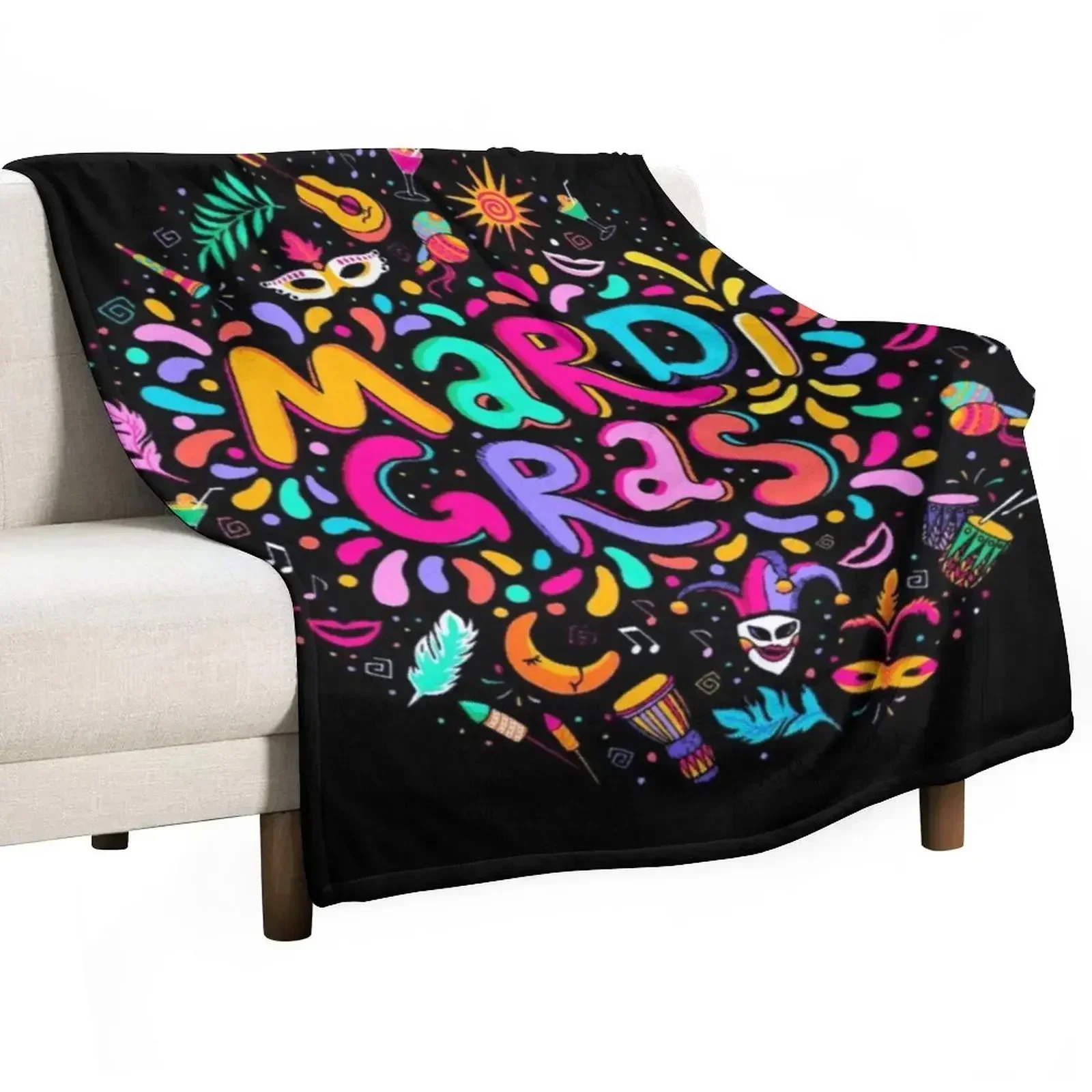 

Mardi Gras Throw Blanket Wrinkle Resistant Lightweight Blanket
