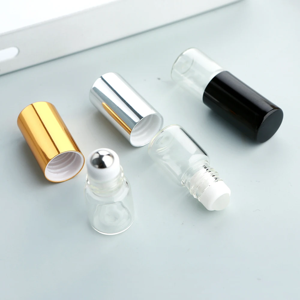 100 قطعة زجاجات قابلة للطي من الزجاج الشفاف سعة 2 مل مع رؤوس رش من الألومنيوم، وموزعات عطور/سفر محمولة للزيوت العطرية.