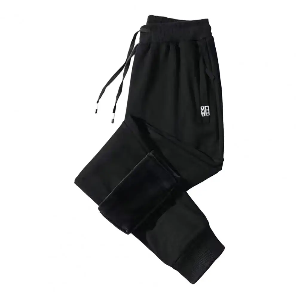 

Men Casual Trousers Thick Plush Men's Winter Pants with Drawstring Waist Zipper Pockets for Casual Sports Loose Wide Leg