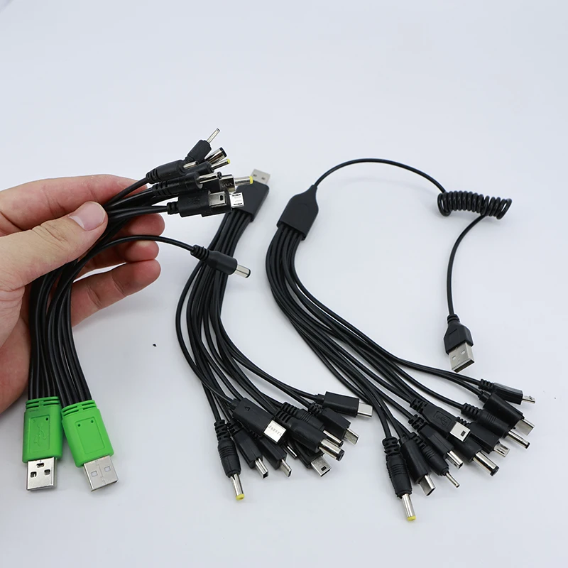 5 10 in 1 USB male 10 way type c mirco DC power charging  cable 5.5x2.1mm 2.5mm 4.0x1.7 3.5mm 2.0x0.7mm male 5P V3 V8 mini USB