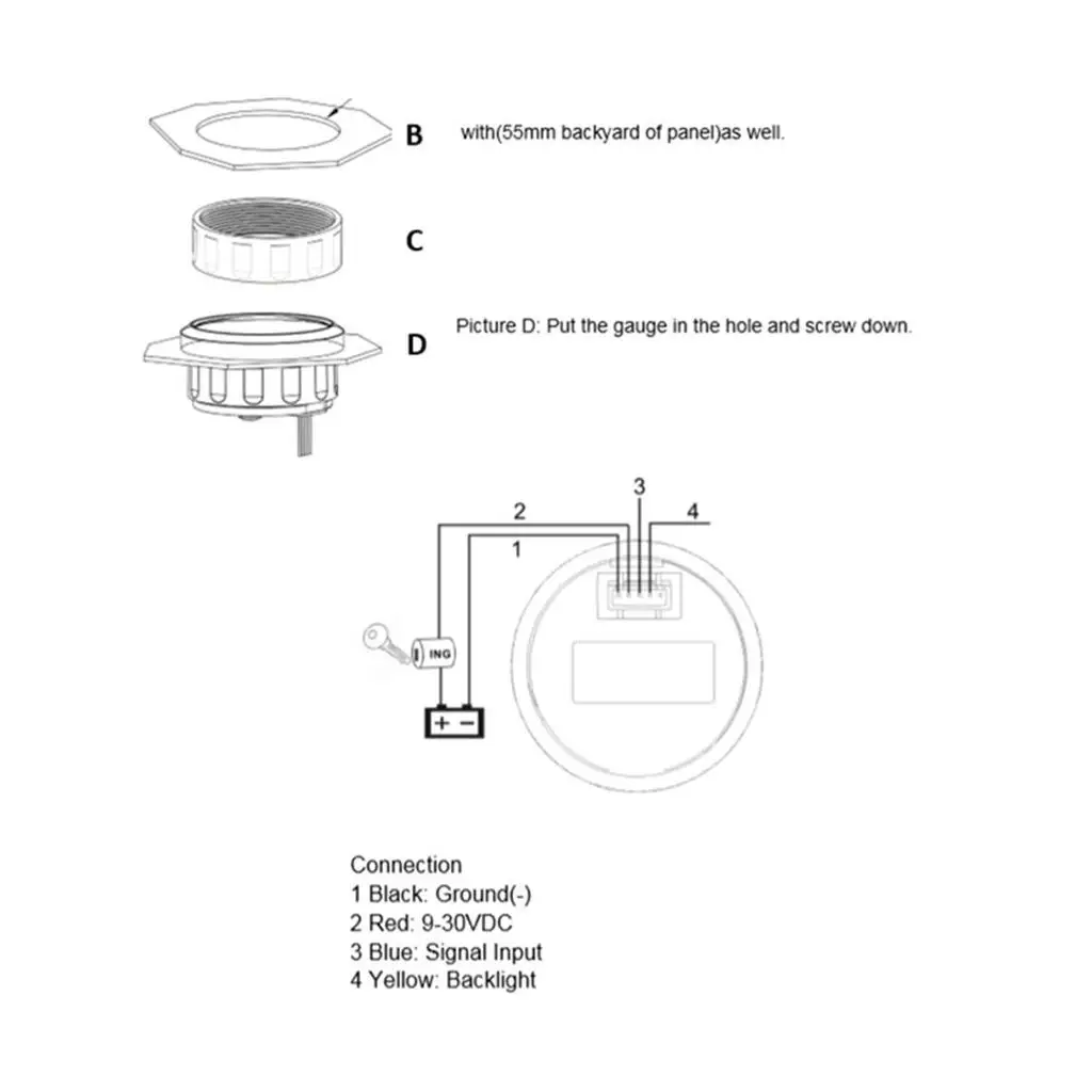 

Датчик наклона обшивки лодки Датчик наклона обшивки подвесного двигателя Правый дисплей Белый циферблат
