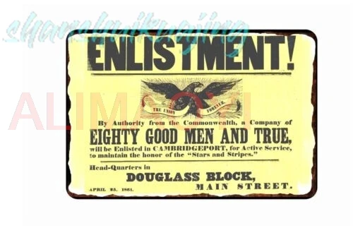 Civil War Recruiting Poster Tin Sign 8 x 12 ALL METAL Join Elist in the Union