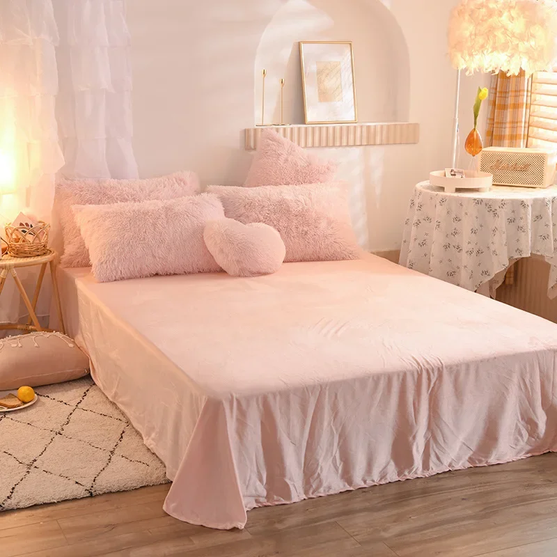 Imagem -03 - Conjunto de Cama Luxuoso Longo Quente Veludo Vison Rainha Rosa Capa de Edredão Dupla com Lençol Cabido Coberturas de Colcha Quente Luxo Inverno