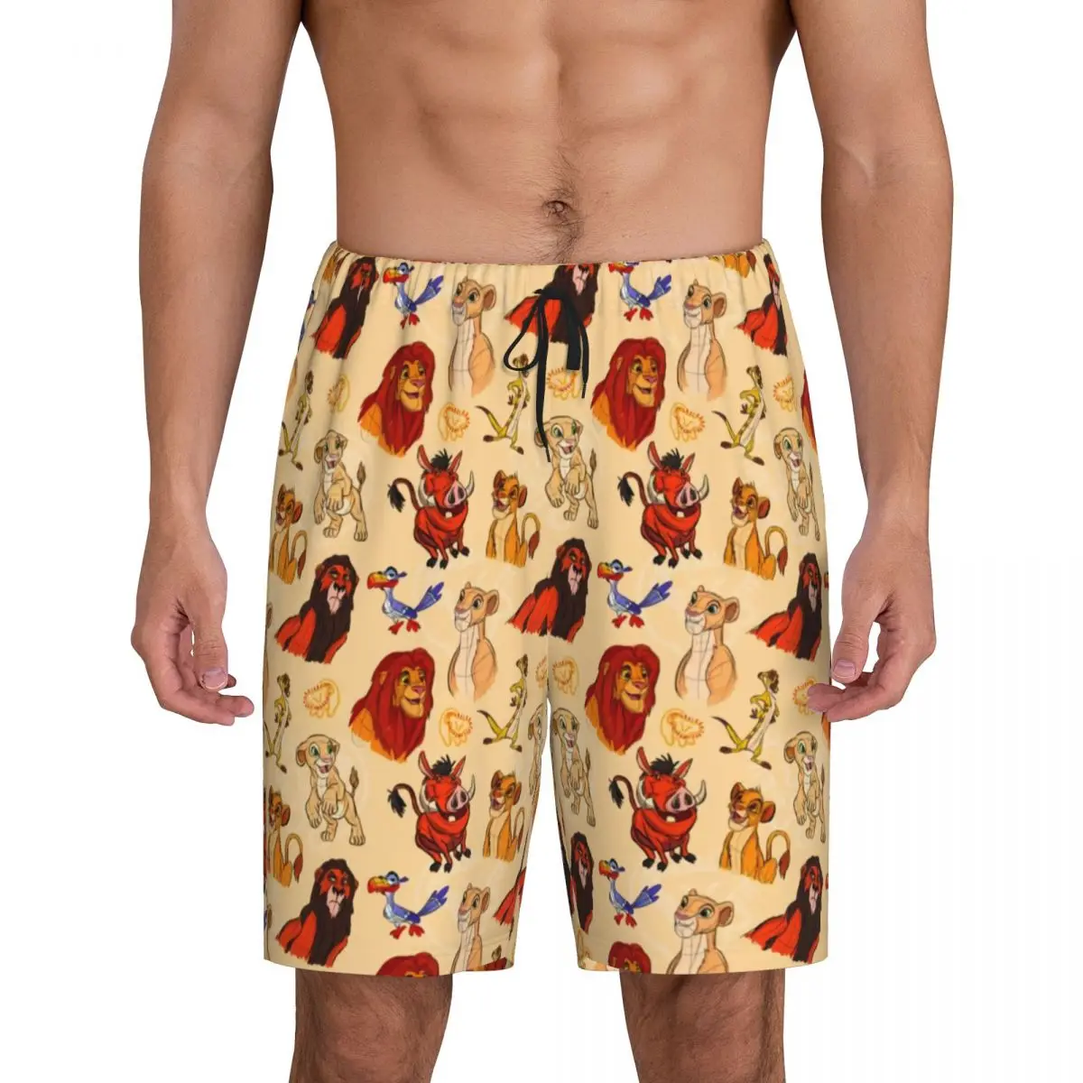 

Custom The King Lion Simba And Nala Pajama Shorts Sleepwear Men's Elastic Waistband Sleep Lounge Short Pjs with Pockets