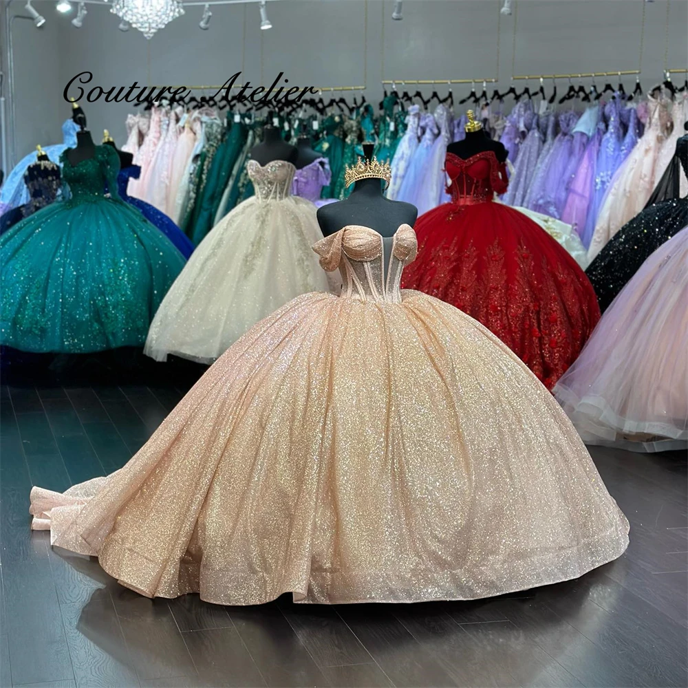 

Блестящие платья с открытыми плечами для Quinceanera, бальное платье, платье на день рождения, бальное платье для выпускного вечера, милое бальное платье 16