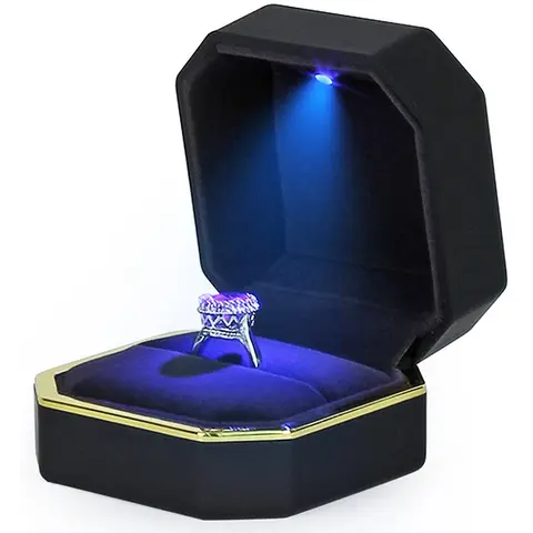 1 Stück LED Schmuck Ring Box Luxus Samt Gummi Halskette Anhänger Geschenke Anzeige mit Licht für Vorschlag Verlobung Hochzeit Fall