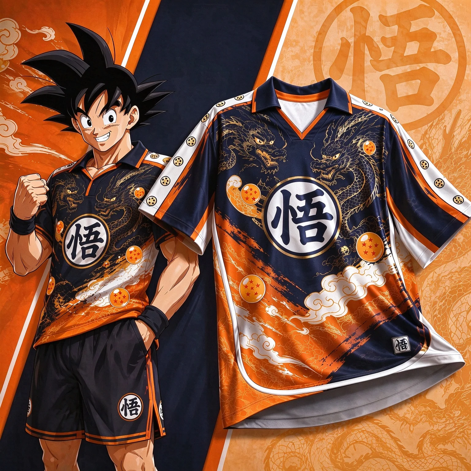 Trendy Manga Print Tee Unisex Y2K Style V-Neck Polo Dragon Ball Goku Dragon Pattern Graphic Shirt For Anime Fan Gathering Party
