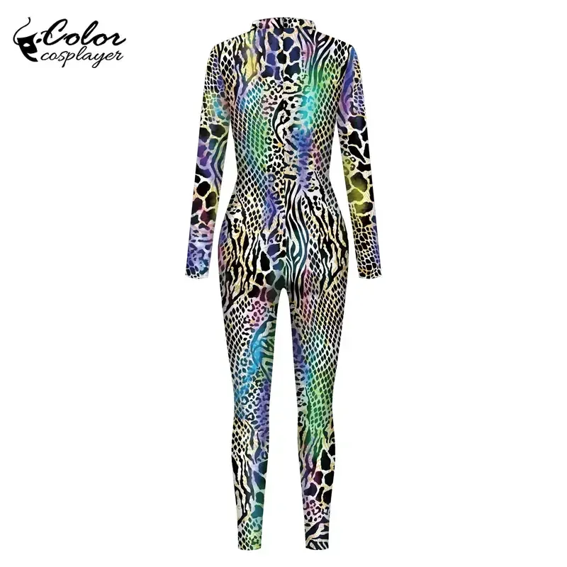 Kleur Cosplayer Spandex Romper Catsuit Fashion Festival Party Cosplay Kostuum Slang 3D Dierenprint Zentai Jumpsuits Outfit