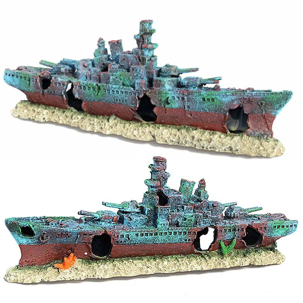 

Aquarium Resin Sunken Pirate Ship Wear Resist Creative Warship Wreckage Warship Handicrafts for Fish Tank Cave Decor Accessories