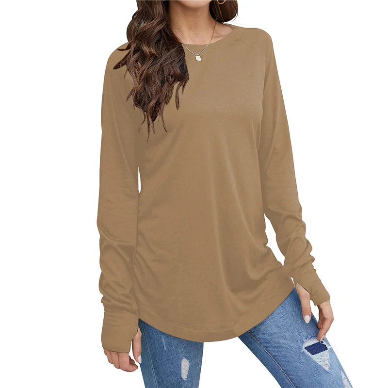 ABP-Tops de otoño a la moda para mujer, camisas de manga larga de gran tamaño con agujeros para el pulgar, ropa de moda holgada con cuello redondo informal