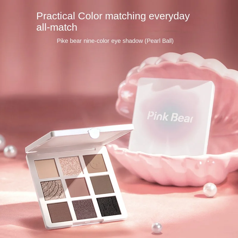 Pinkbear 9 Colour Matte Glitter Eyeshadow Palette With Soft & Pure Contour Shades Waterproof Long Lasting Korean Eye Makeup