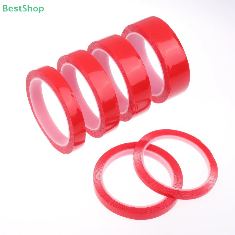 ♥♥♥Double-sided Transparent No Trace Nano Tape,Traceless Sticker Glue Red Color 3Meter 5/10/15/20/25/30mm
