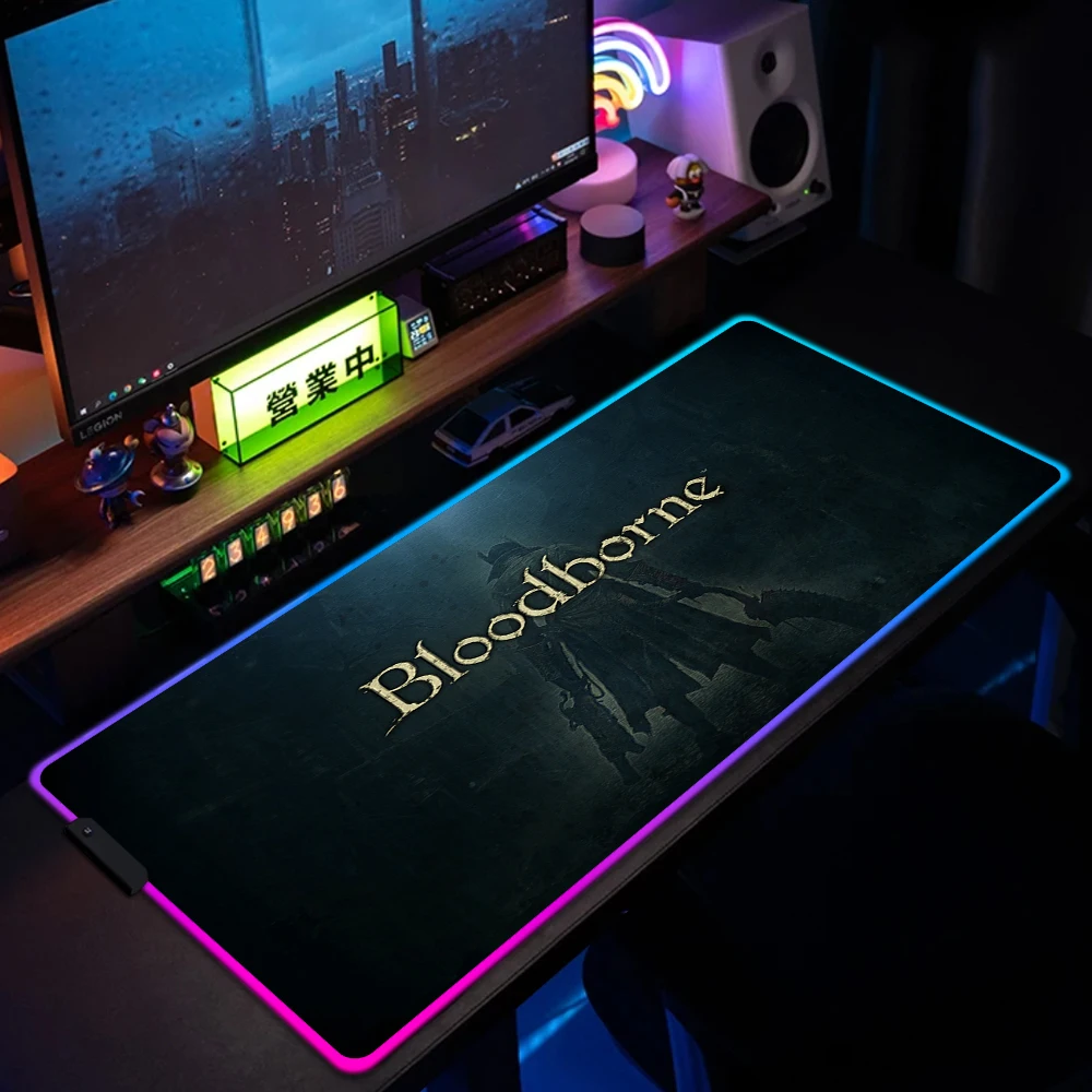 

RGB Bloodborne Gaming MouseMat Keyboard Mat HD Print Mousepad Gamer 90x40cm Computer Mouse Pad LED Non-Slip Game Accessories XXL