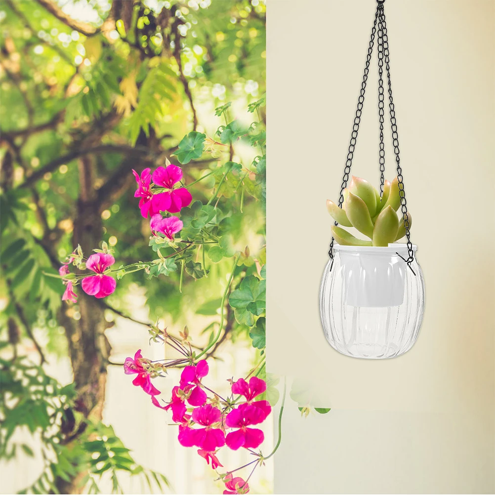 

2pcs Hydroponic Flower Pot Hanging Baskets Transparent Self Watering Planters Durable Plastic Balcony Patios Home