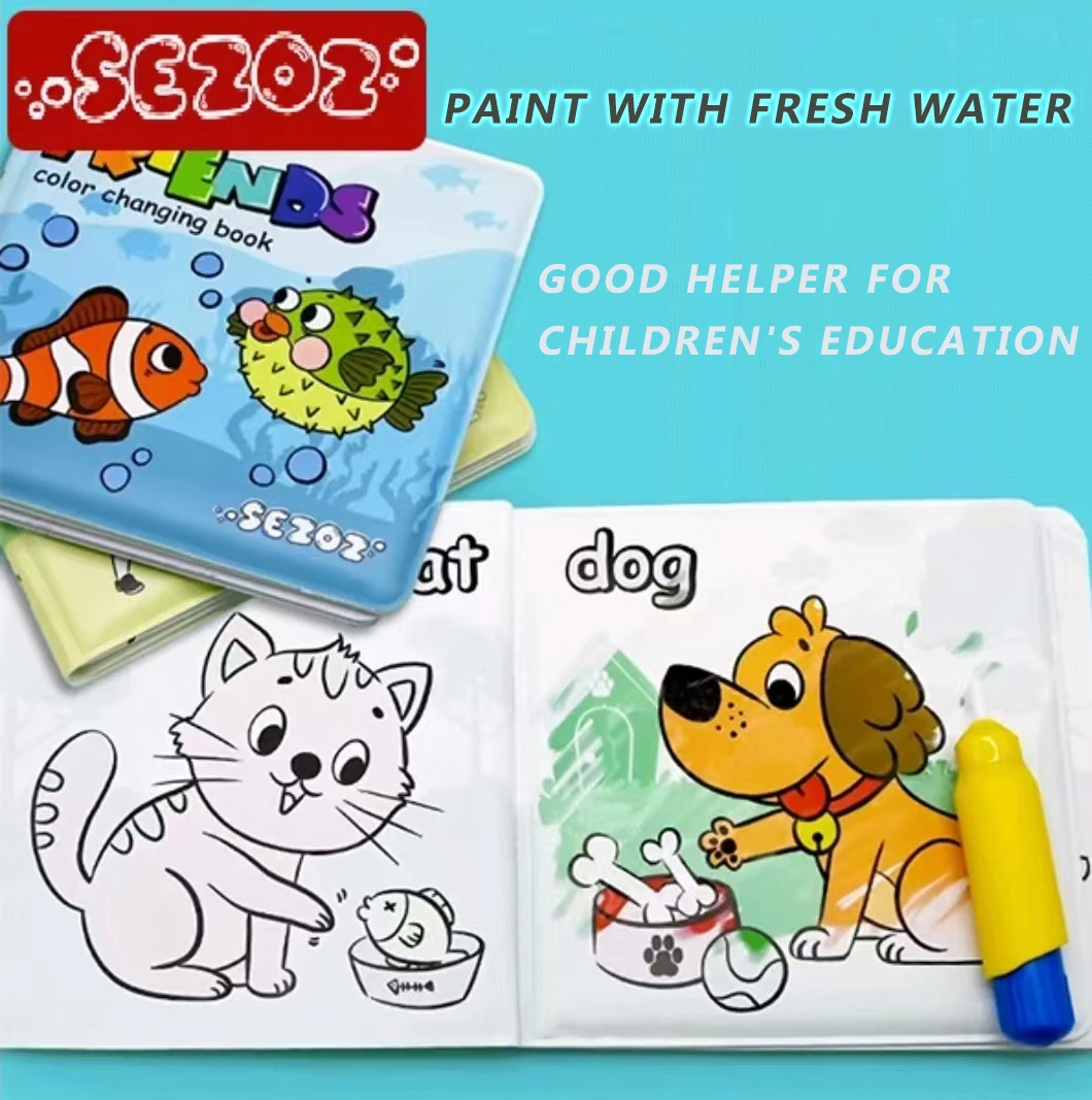Sezoz PEVA Il materiale cambia colore esposto all'acqua Libro da bagno per pittura ad acqua educativa precoce per bambini