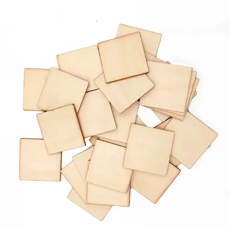 100pcs 4cm Unfinished Blank Wood Square Pieces, Natural Wooden Slices Squares Cutouts for DIY Crafts Pyrograph Painting Staining