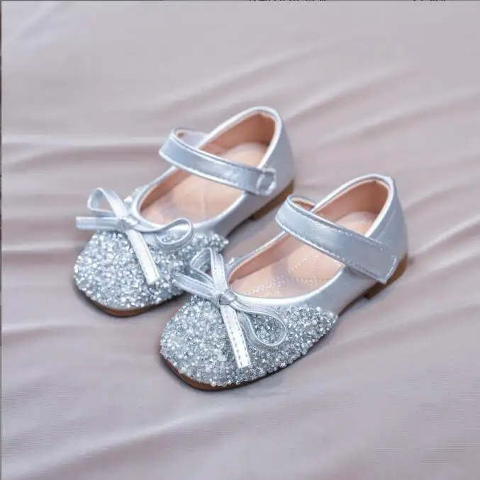 Sweet Children Princess Shoes Bow leather shoes Lovely Little Girl's Pink gold Silver Black Beige Round Toe Comfy  Autumn Shoes