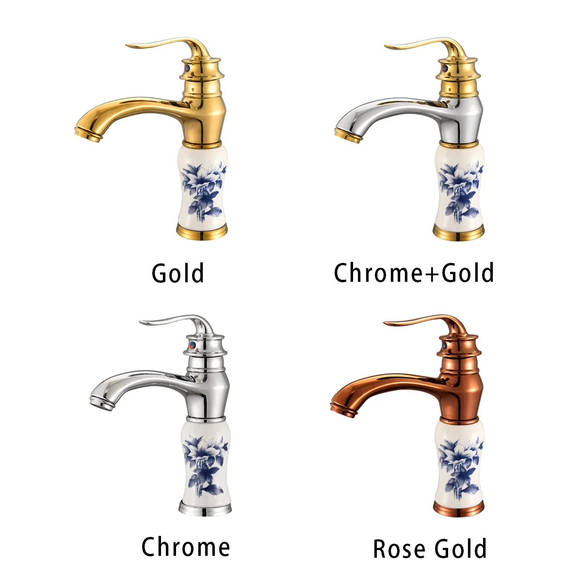 Bathroom Basin Faucet Blue And White Porcelain Single Handle Hot Cold Water Mixer Tap Deck Mounted Vanity Sink Faucet 4 Colors