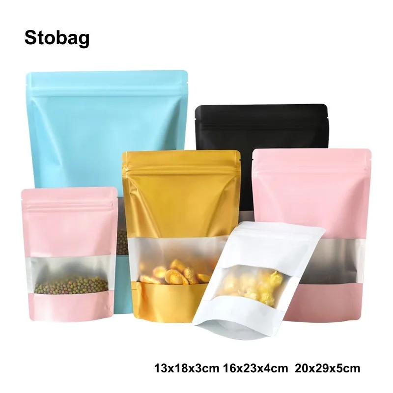 

StoBag 100 шт. матовая пищевая упаковка, пакеты на застежке-молнии с окошком, подставка для чайных орехов, закуска, герметичная пластиковая фотобумага