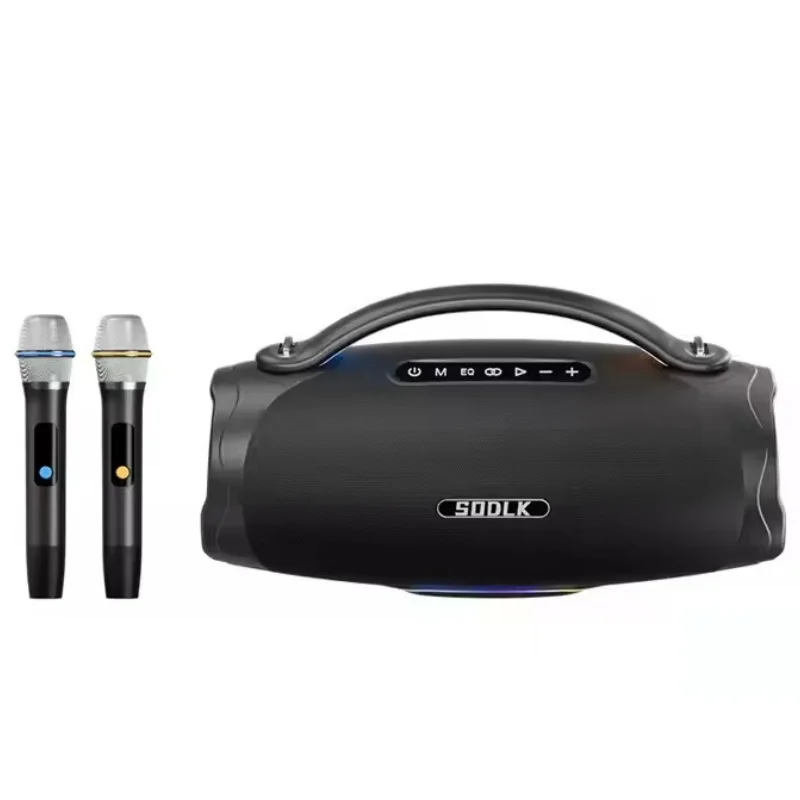 

Portable Blue Tooth Music Speaker Stereo Sound Outdoor Waterproof Speaker Home Karaoke Machine With Two Wireless Microphones
