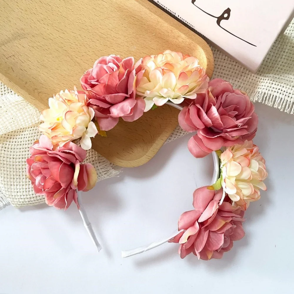 Modisches Rosenblüten-Stirnband für Damen, Braut-Blumenkranz, Bohemian Haaraccessoire, Hochzeits- und Festival-Kopfschmuck, Party-Deko – Detail 12