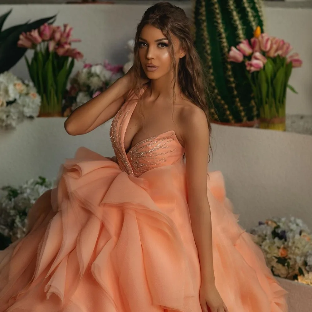 Vestido de graduación de princesa con cuello en V sin mangas, apliques de cuentas, vestido Formal de noche, vestido de fiesta de boda