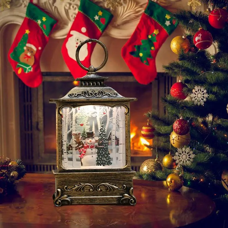 Christmas Scene Snow Globe Lantern LED Lighted Santa Claus Snowman Elk Vintage Wind Lamp Christmas Decoration New Year Gift