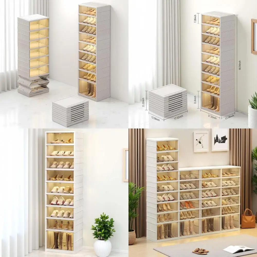 

9-Tier Collapsible Shoe Rack with Doors for 18 Pairs, Large Storage Cabinet for Living Room and Entryway