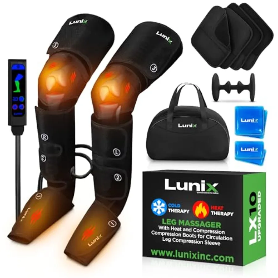 

LX10 FSA Full Leg Massager with Heat Air Compression for Foot Calf and Thigh Recovery Adjustable Fit Cold Therapy Option Handhe