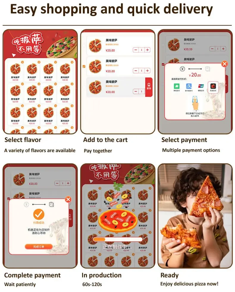 Hot Food Pizza Kiosk Vending Machine Automatic Pizza Vending Machine with Fast Cooking Function for Business Districts