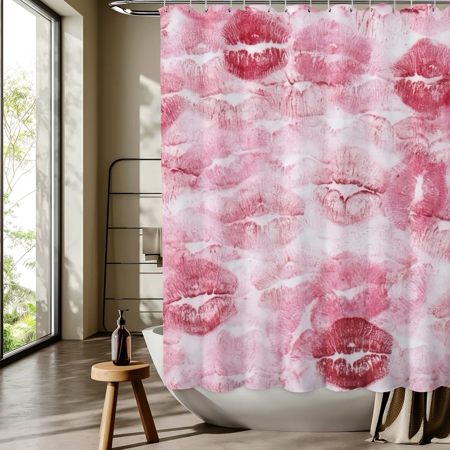 

Цифровая занавеска для душа с романтическим принтом губ, бесплатный крючок в комплекте, можно стирать в машине, двусторонний всесезонный декор для ванной комнаты из полиэстера