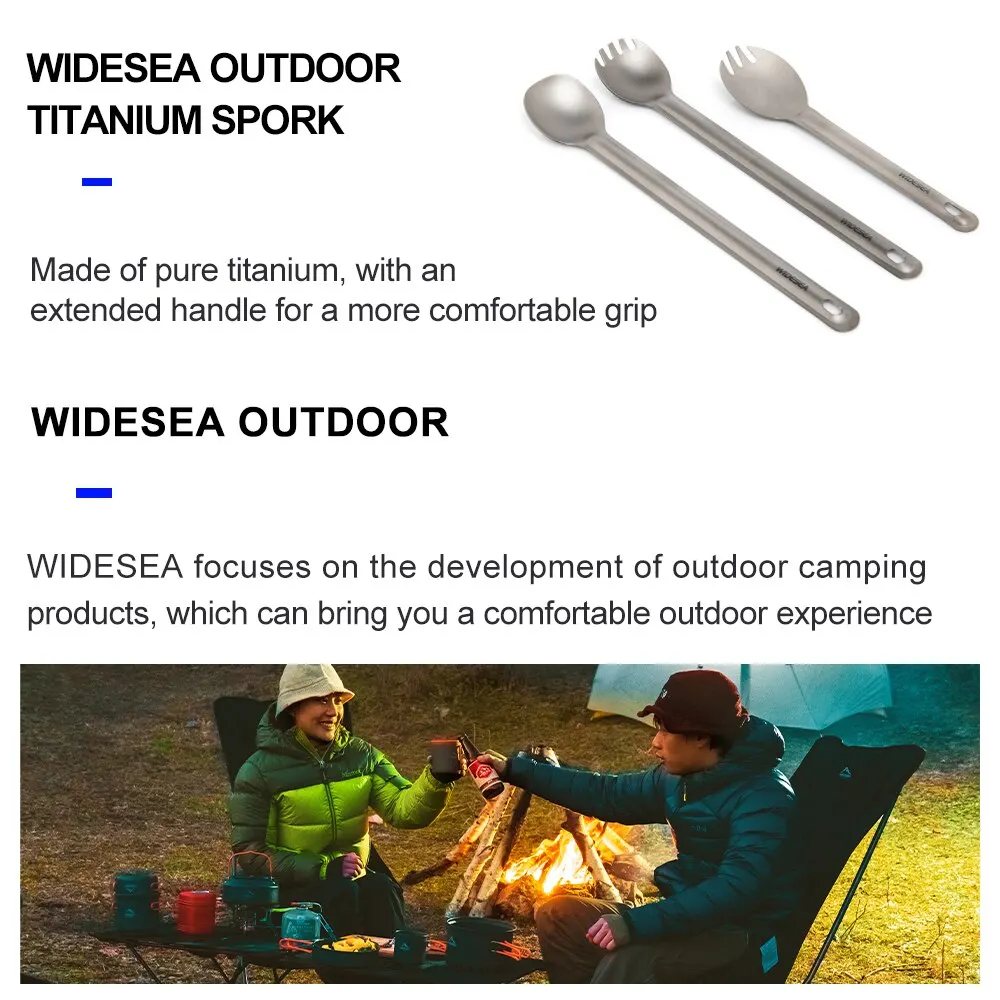 Widesea Camping Titanium Spork Spoon Outdoor Lightweight Fork Tableware Portable Picnic Hiking Travelling Ultralight Dinnerware