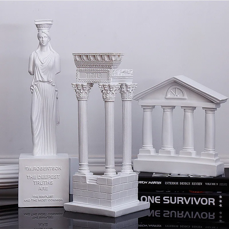 Ancient Greek City Temple Architectural Model, Roman Column Ornaments, European Decorative, Plaster Pillars, Resin Sculptures