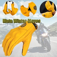 Guantes de Moto de cuero PU amarillo Retro de invierno para hombre y mujer, guantes de carreras para Moto con pantalla táctil, guantes para Moto de Motocross para las cuatro estaciones