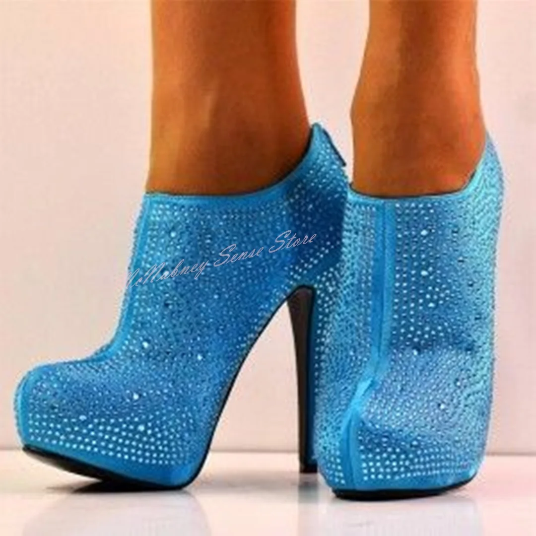 Bombas poco profundas de cristal para mujer, tacones de aguja de punta redonda, zapatos brillantes sólidos, zapatos sexys con cremallera trasera, zapatos de fiesta de verano