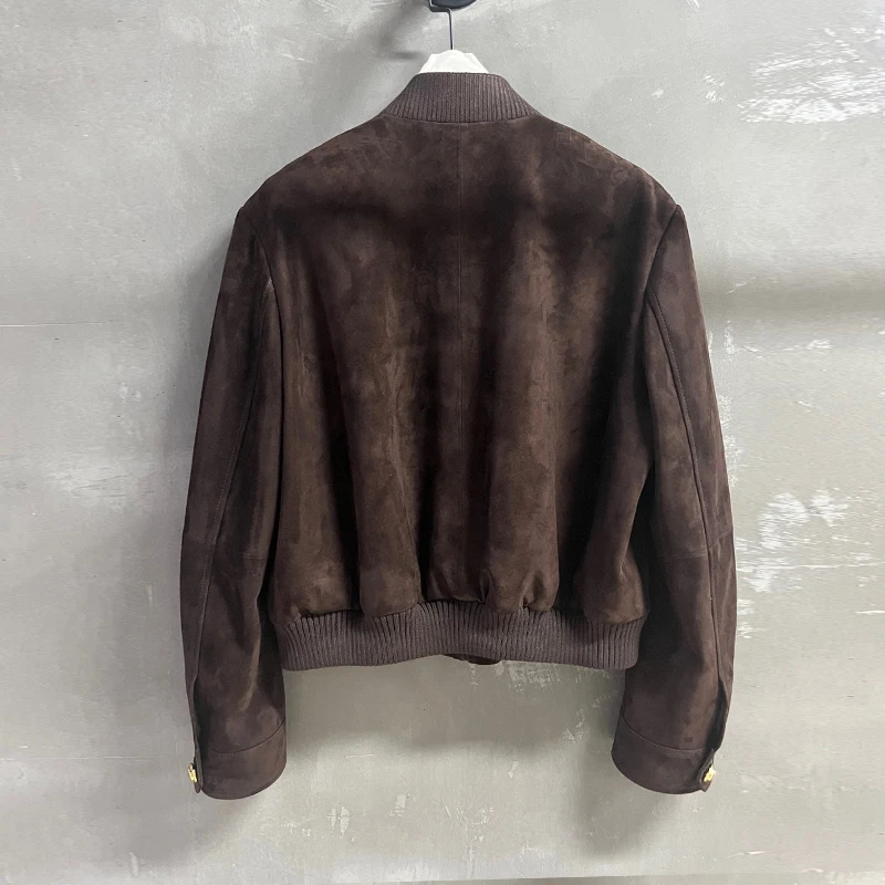 2025 Autunno Nuovo importato A-livello Giacca in pelle di agnello Top Moda Donna Casual Scollo a V Cerniera Pelle scamosciata Kid Giacche in vera pelle