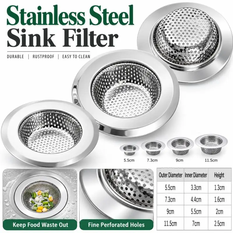 Kitchen Sink Filter StainlesssSteel Mesh Sink Strainer Filter Sewer Mesh Strainers Bathroom Sink Strainer Drain Hole FilterTraps