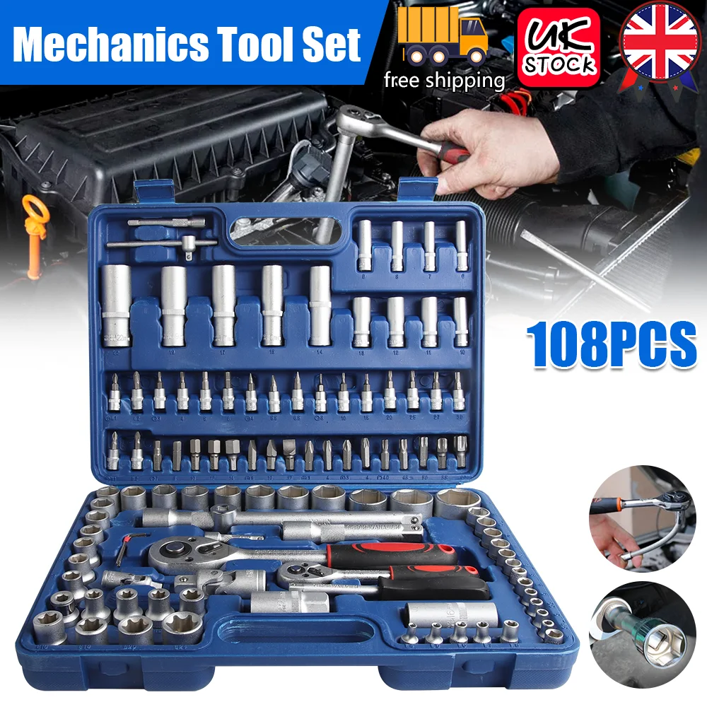 AliExpress NONE 108PCS 1/2 Inch Drive Socket Ratchet Wrench Set Screwdriver Tool Complete Car Repair Kit for Auto and Bicycle Maintenance Tools