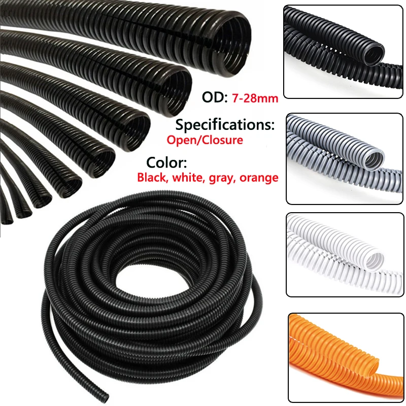 3Meters 7mm-28mm PP/PE insulated corrugated pipe line pipe hose threaded hose plastic bellows protective sleeve