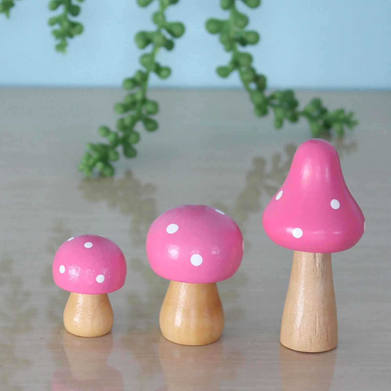 3Pcs Mushroom Miniature Figurines Reusable Mini Wooden Mushrooms Gadgets Cute Plant Desk Ornament for Home&Office Decoration