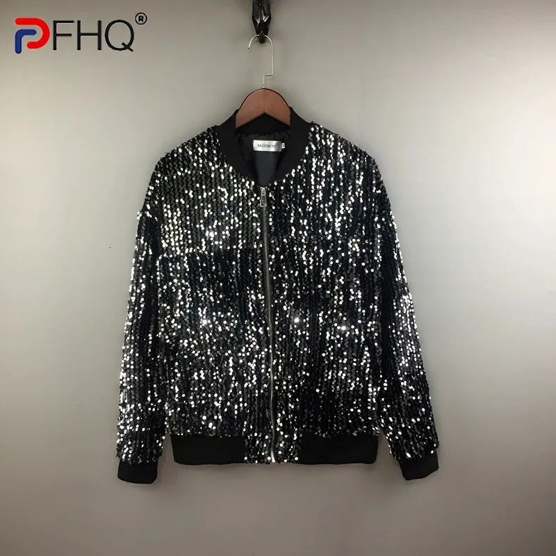 PFHQ Sequined Baseball Sports Men\'s Short Jackets Light Luxury Zippers Handsome Personality Spring Cool Versatile Coat 21Z3713