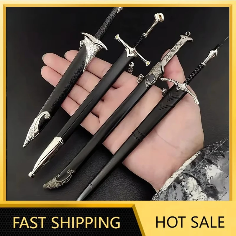 4個セット グラムドリング アラゴルン ナルシル ソード ギフト おもちゃ ロード・オブ・ザ・リング メタル刀 サムライソード キーホルダー ホームオーナメント コレクション用