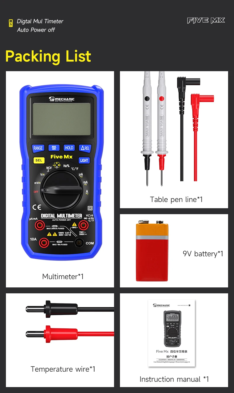 【MECHANIC】 Five Mx Multimeter Hoge precisie LED digitale display meetinstrumenten voor mobiele telefoon moederbord reparatie detectie