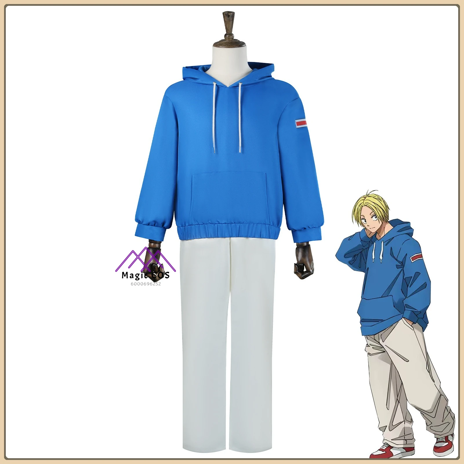 

Sakamoto Days Asakura Shin Cosplay Blue Hoodie Pants Wig Belt Gloves Men's High Quality Outfit for Comic Con Party