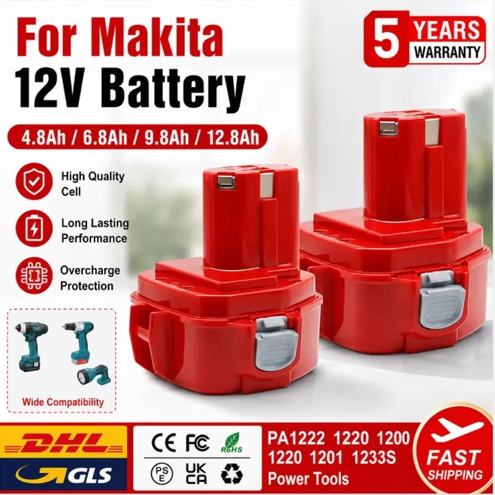 Batterie d'outil électrique pour Makita 12V 4800mAh-12800mAh PA12 1200 1220 1201 1222 1233SA 1233SB 1235 192681-5, batterie de remplacement au nickel-hydrogène, adaptée à diverses batteries de perceuses à main
