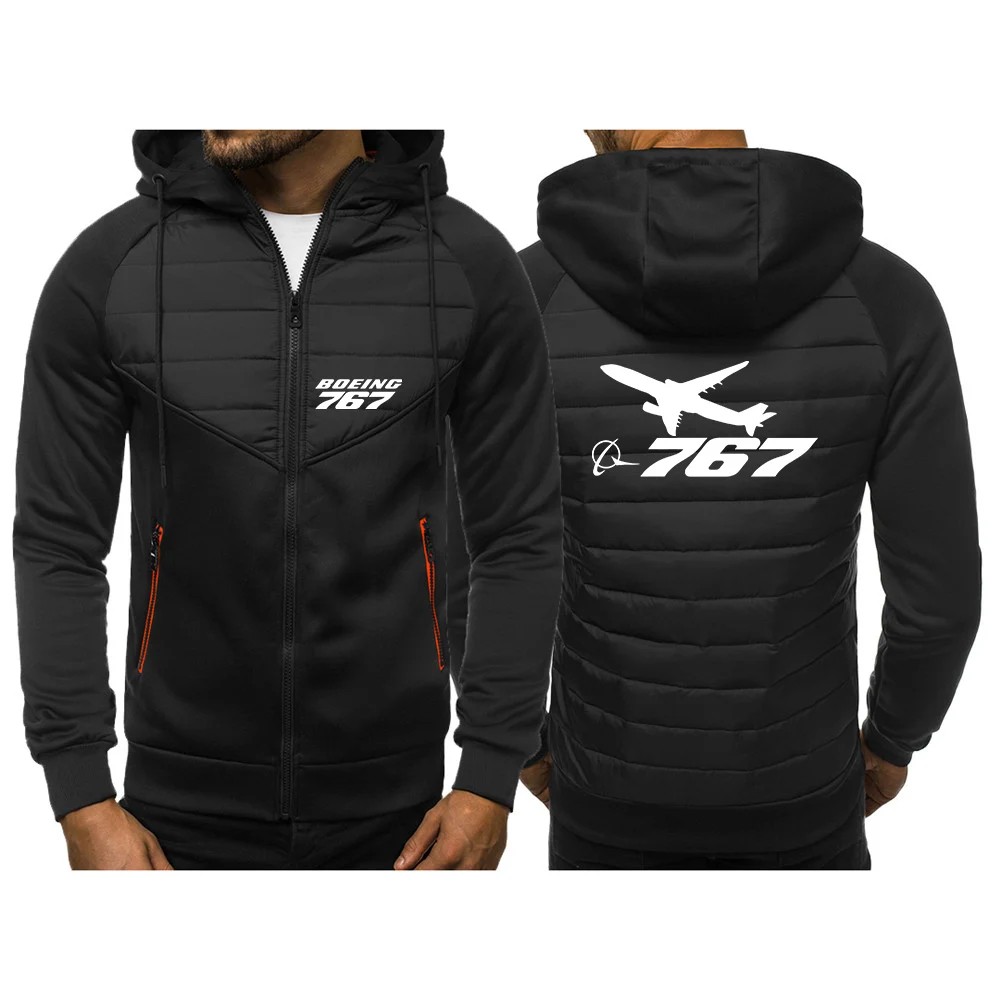 2024 New Boeing 737 767 Spring and Autumn Men's Printing Stly Three Color Hooded Cotton Padded Clothes Patchwork Versatile Coat