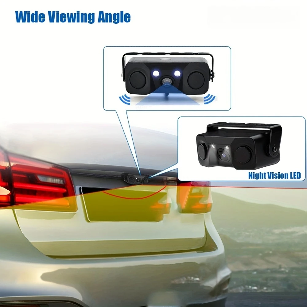 Car Rear View Backup Camera with Reversing Parking Sensor 3in 1 Buzzer Alarm License Plate Distance Control Parktronic System