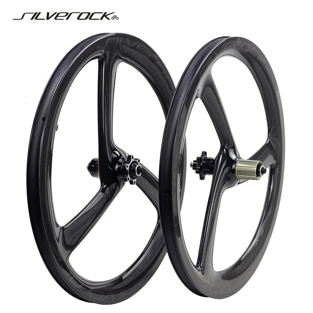 

SILVEROCK Carbon Trispoke 3 Spokes Wheels 20 1 1/8" 451 Disc Brake Clincher for FNHON D8 KONE Aria Folding Bike Wheelset