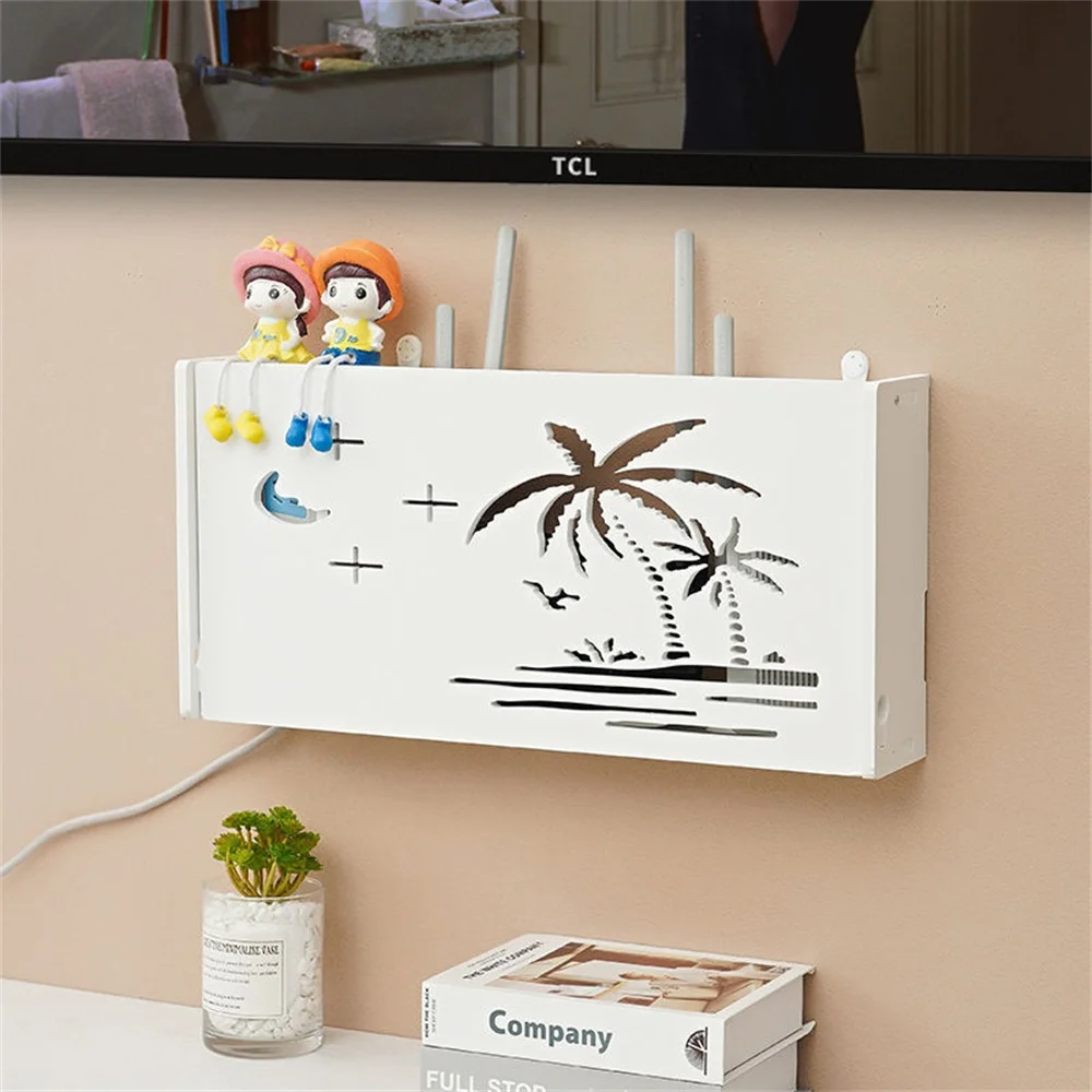 Wifi Router Storage Box Outlet Set Top Case Wall Mount Board Cover Hide Cable Switch Shelf Home Office Holder Hanging Organizers