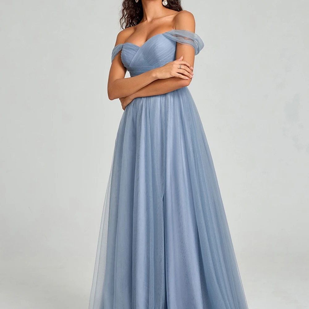 

Customized Classic Sweetheart Off the Shoulder Evening Dress Modern A-Line Organza Short Sleeves Pleats Zipper Back Party Gown